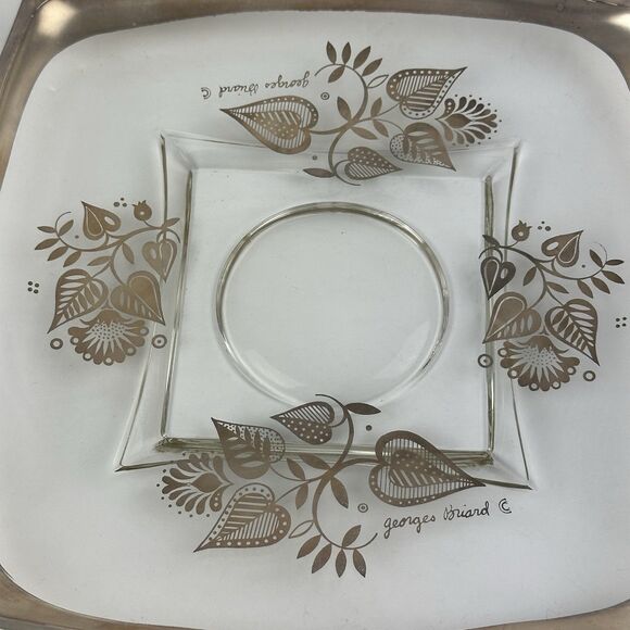 Lot: 3 Vintage Georges Briard Silver Damask Glass Serving Dish Trays MCM Hostess - Picture 6 of 10